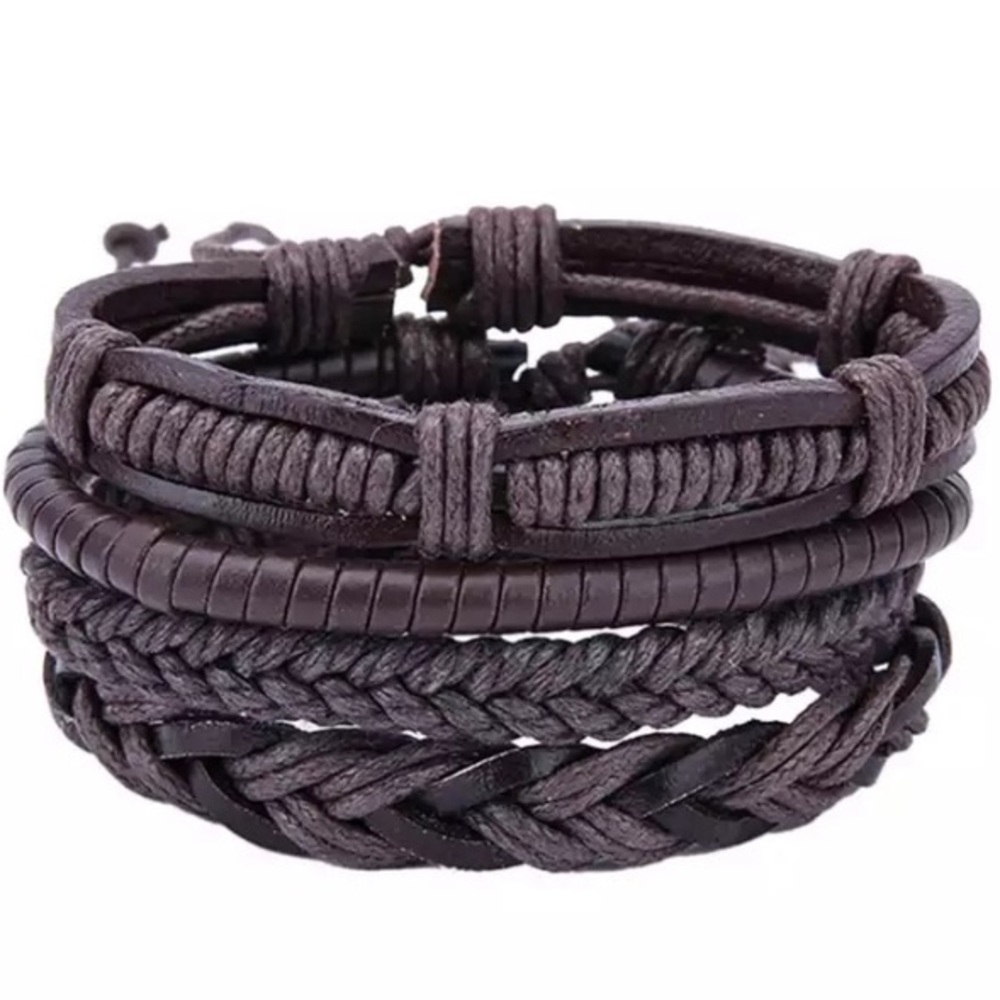 NEW!๐๐LEATHER BRACELET BUNDLE! 4!๐๐MENS UNISEX - Picture 1 of 4